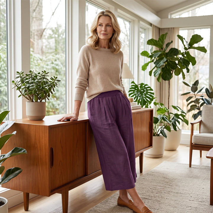 Women's Elastic Waist Cropped Wide-Leg Pants  Lightweight & Breathable