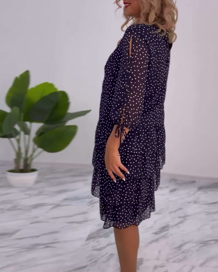 Blanche - Polka Tiered Dress With Tie-Slit Sleeves