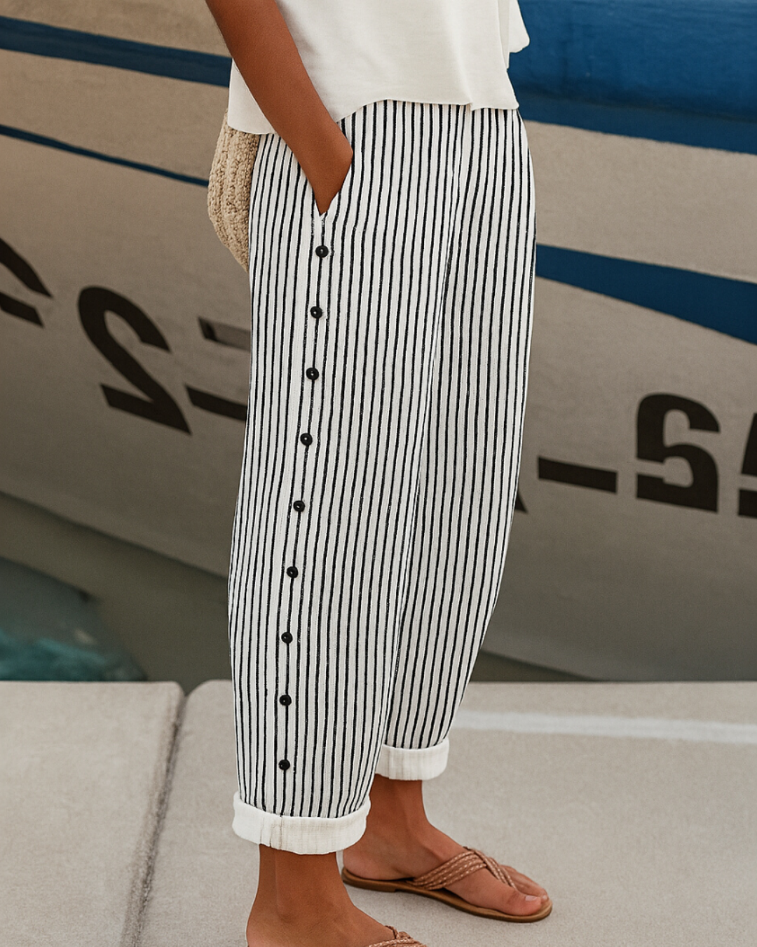 Caitlin | Stylish Striped Button Pants