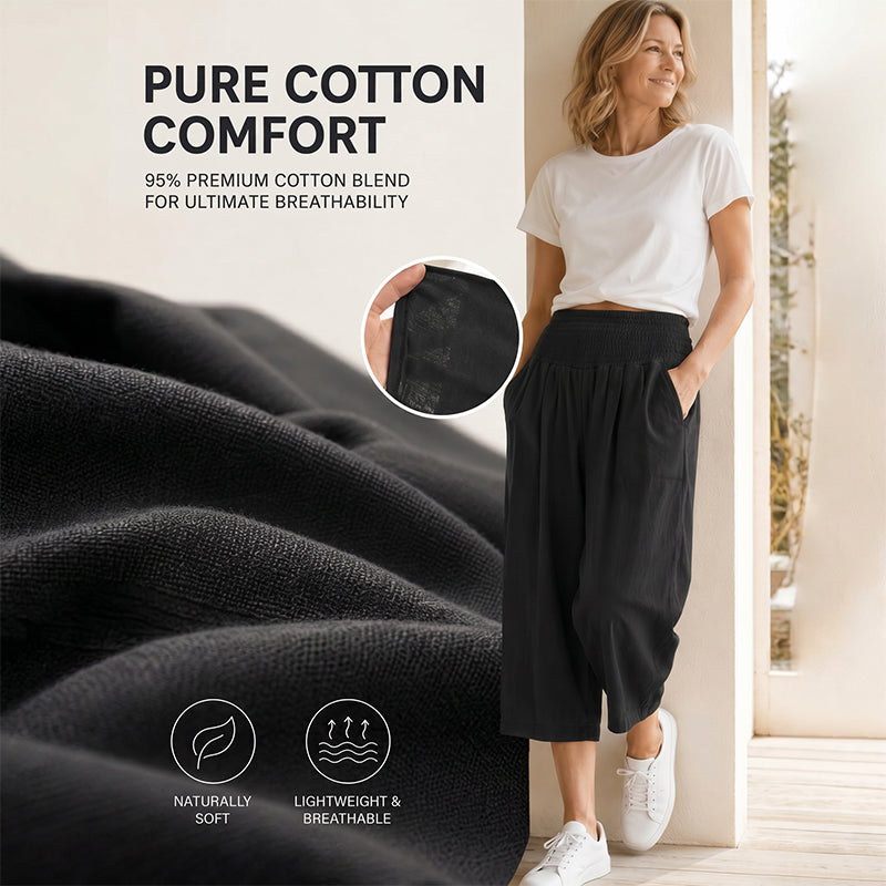 Women's Elastic Waist Cropped Wide-Leg Pants  Lightweight & Breathable