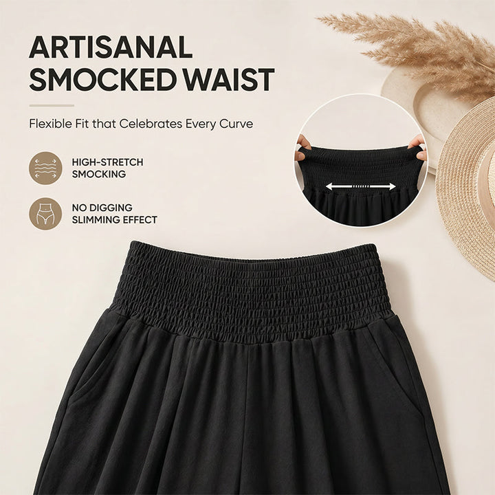 Women's Elastic Waist Cropped Wide-Leg Pants  Lightweight & Breathable