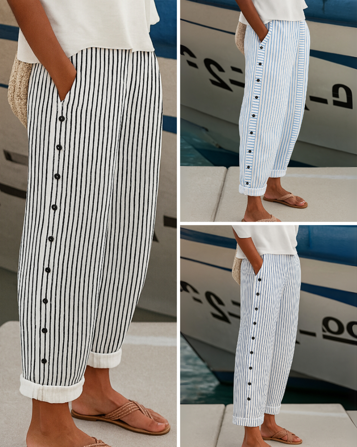 Caitlin | Stylish Striped Button Pants