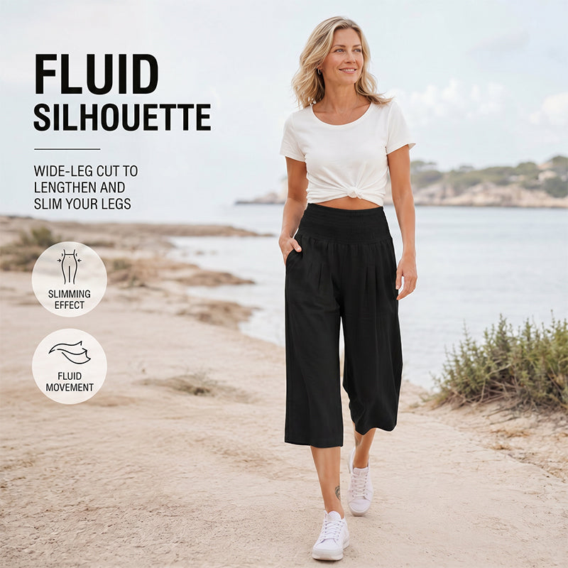 Women's Elastic Waist Cropped Wide-Leg Pants  Lightweight & Breathable