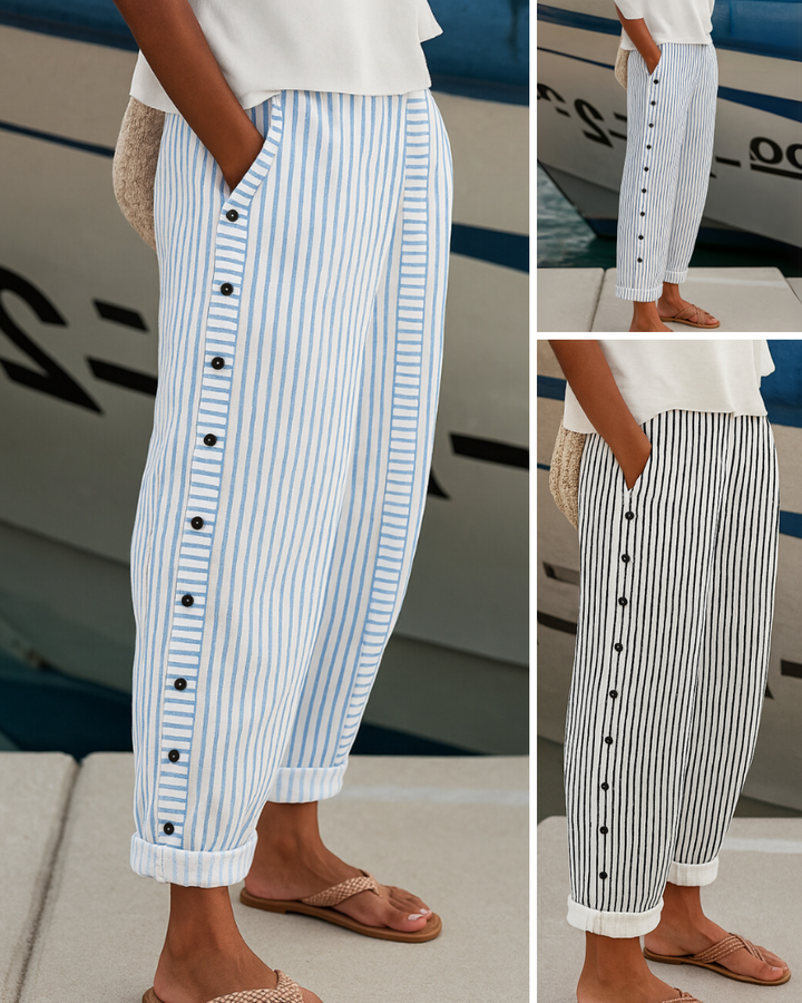 Caitlin | Stylish Striped Button Pants