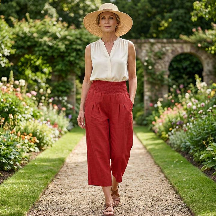 Women's Elastic Waist Cropped Wide-Leg Pants  Lightweight & Breathable