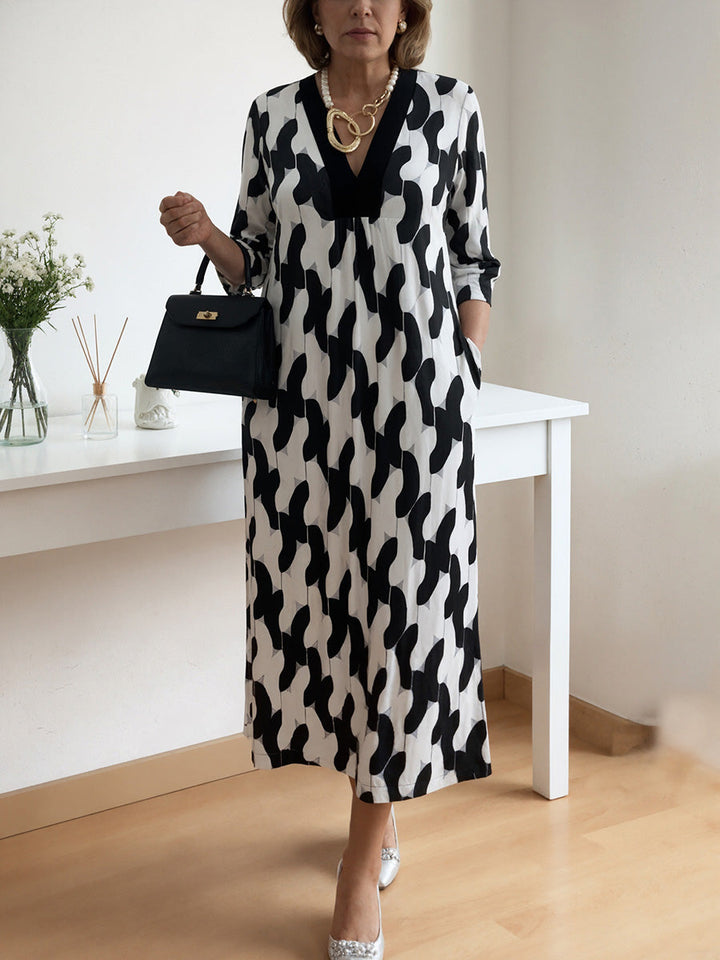 Joyce - Casual Chic Mid-Sleeve V-Neck Maxi Dress