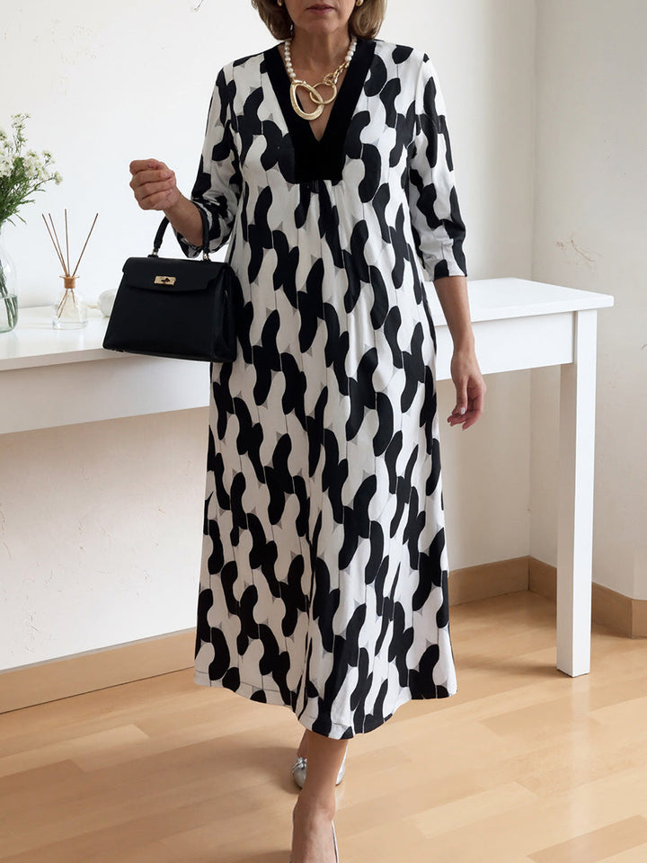 Joyce - Casual Chic Mid-Sleeve V-Neck Maxi Dress