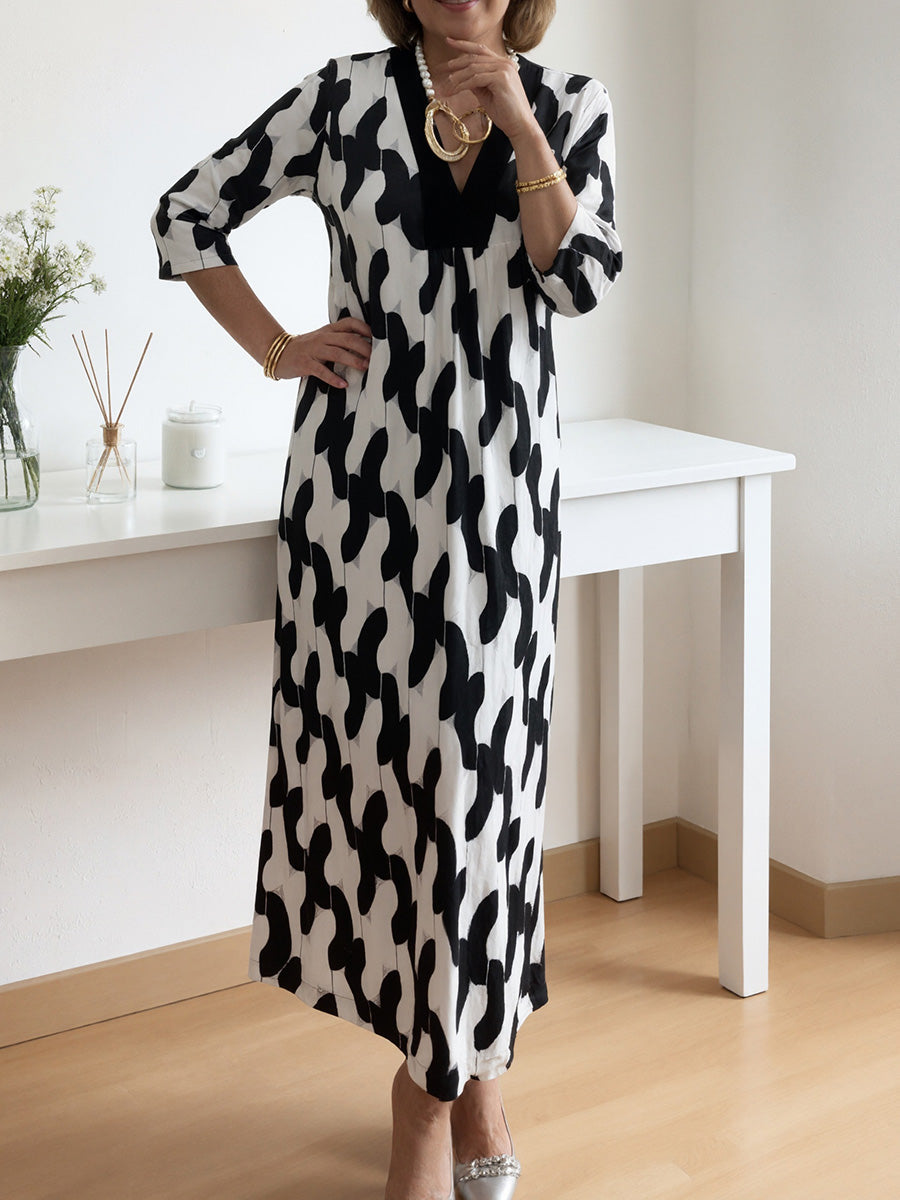 Joyce - Casual Chic Mid-Sleeve V-Neck Maxi Dress