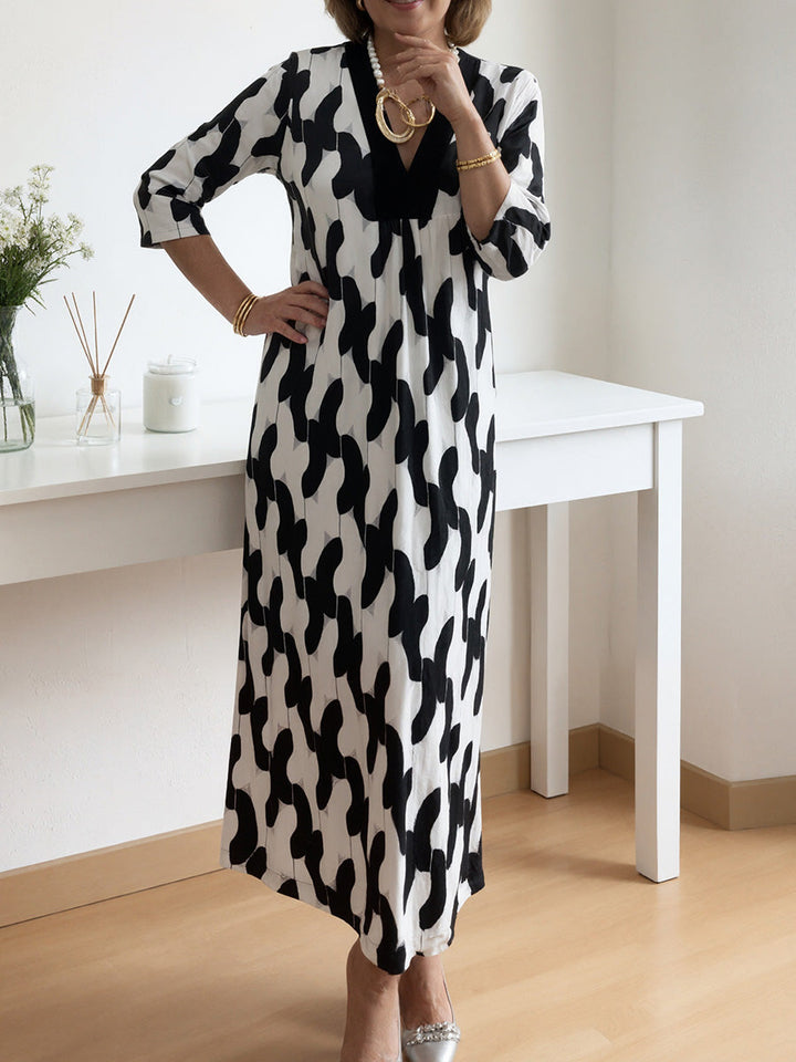 Joyce - Casual Chic Mid-Sleeve V-Neck Maxi Dress