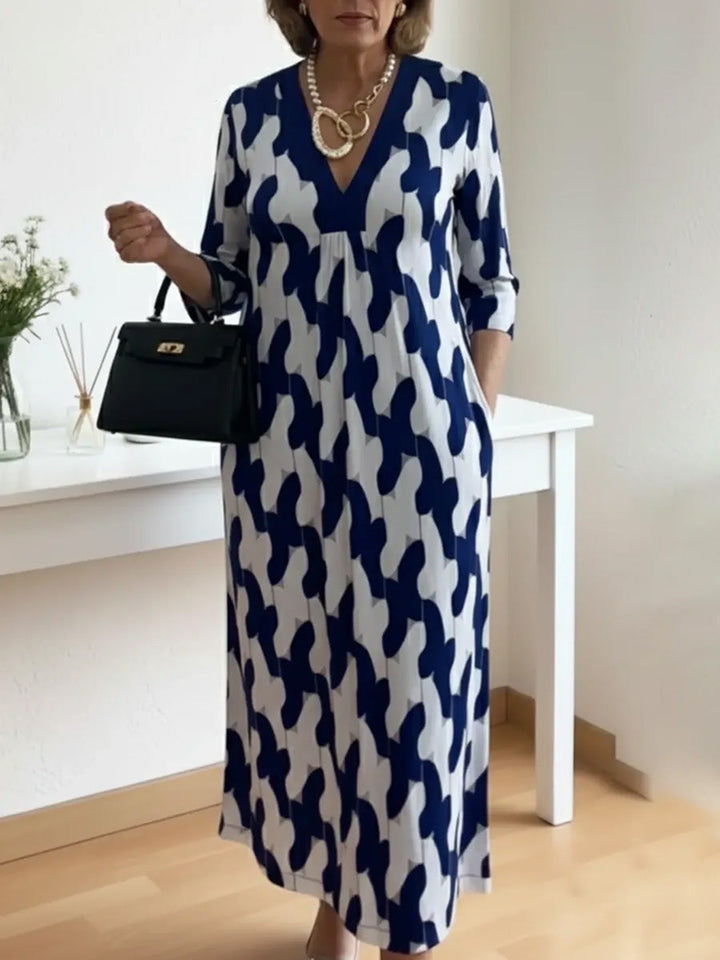 Joyce - Casual Chic Mid-Sleeve V-Neck Maxi Dress