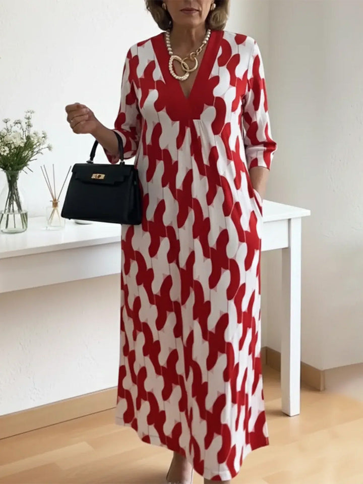 Joyce - Casual Chic Mid-Sleeve V-Neck Maxi Dress