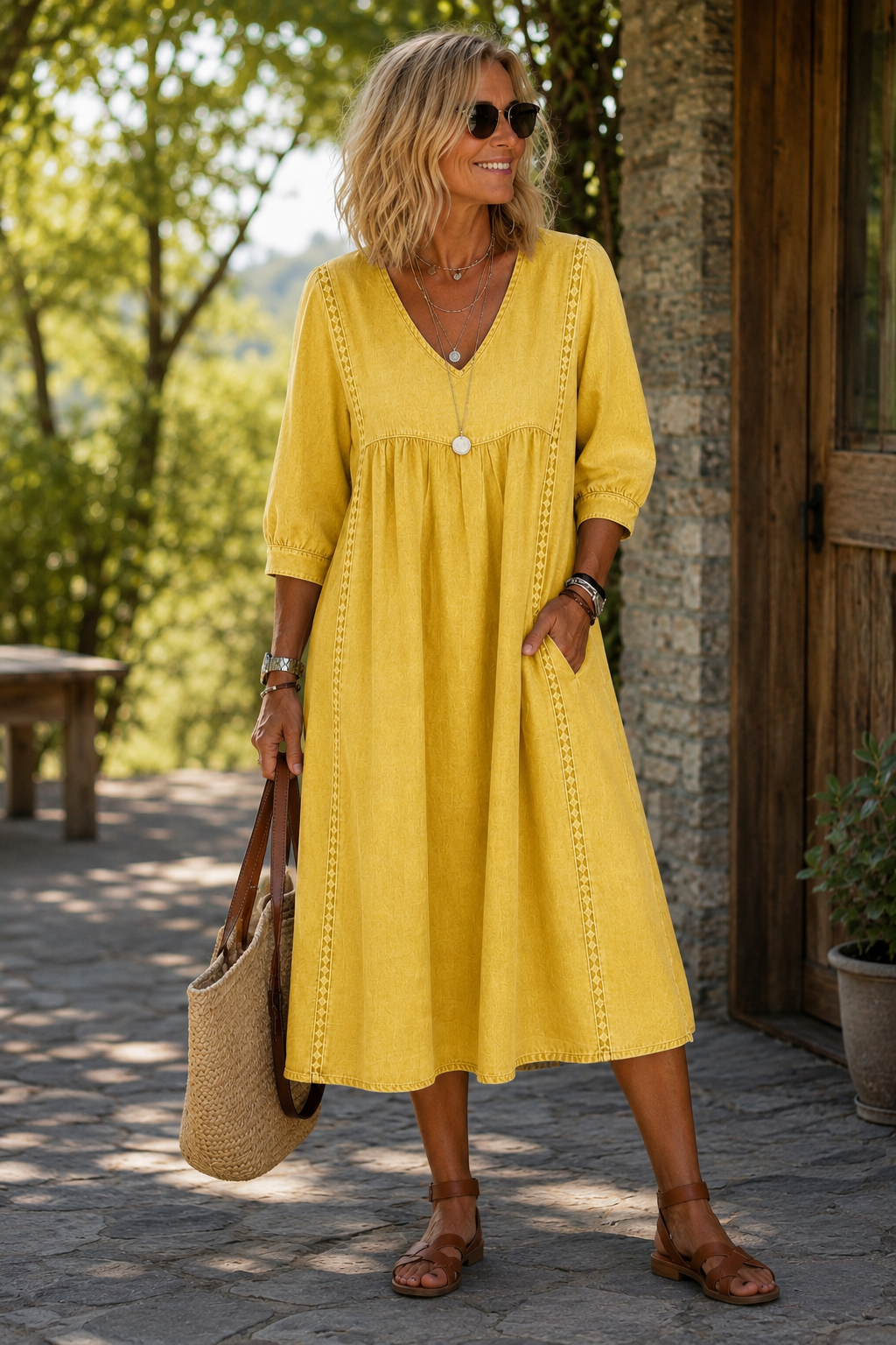 Artistic Floral Sleeve Maxi Dress