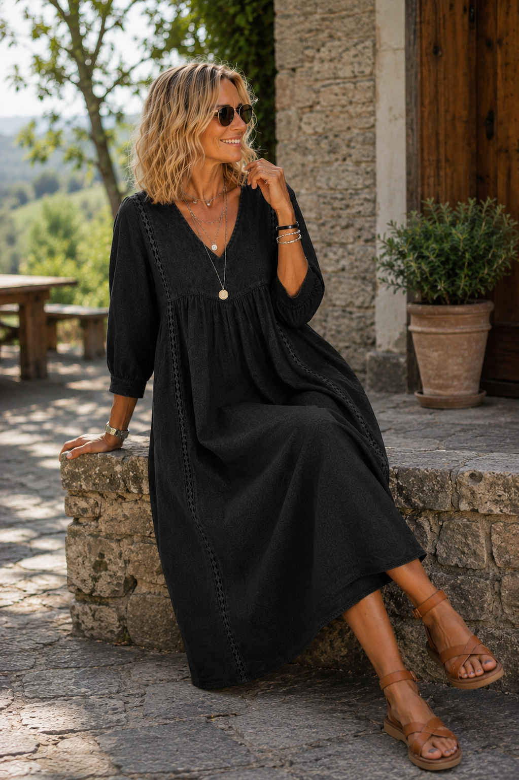 Artistic Floral Sleeve Maxi Dress