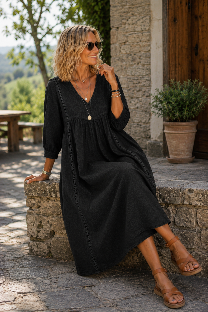 Artistic Floral Sleeve Maxi Dress
