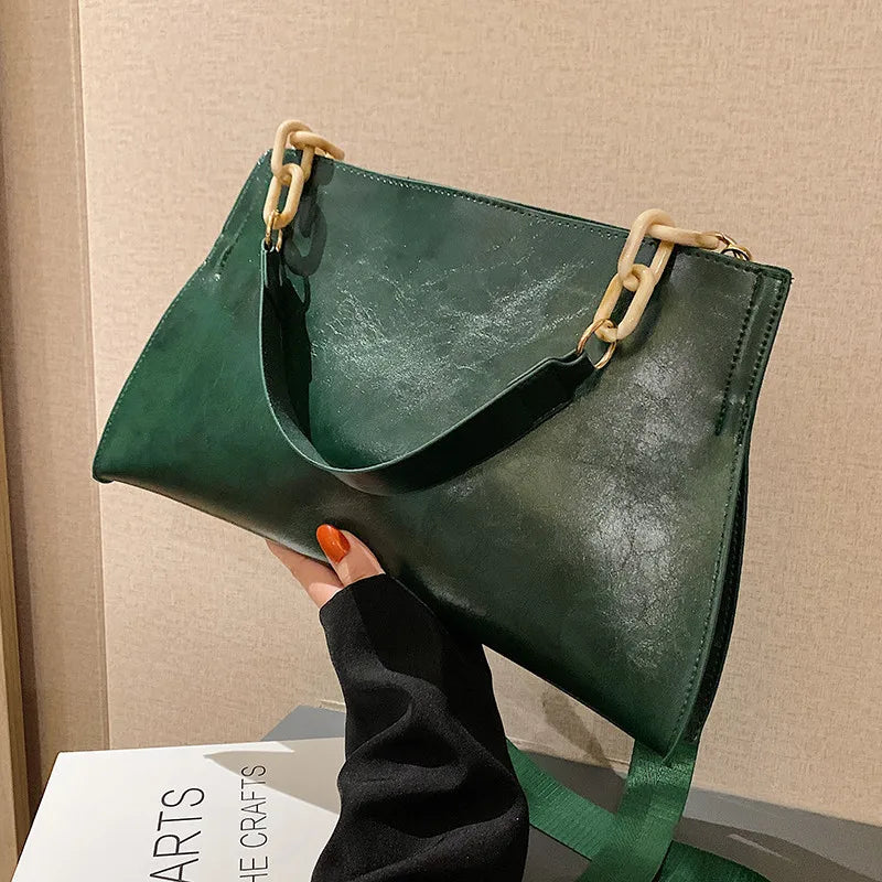 Chic Soft Leather Shoulder Bag - Spacious Fashion Handbag