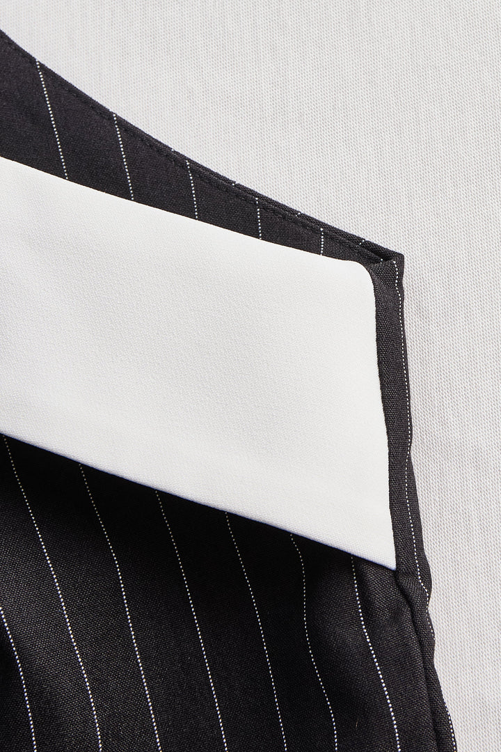 Pinstripe Top With Contrast Collar And Button Front