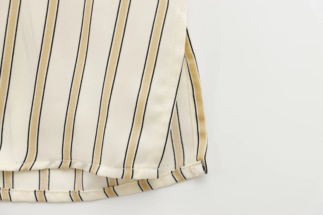 European Striped Button-Up Blouse