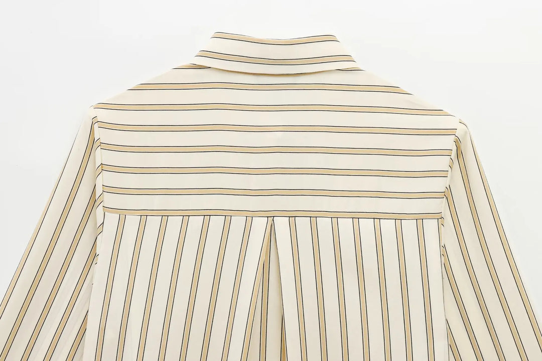 European Striped Button-Up Blouse