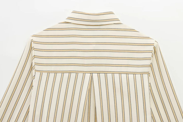 European Striped Button-Up Blouse