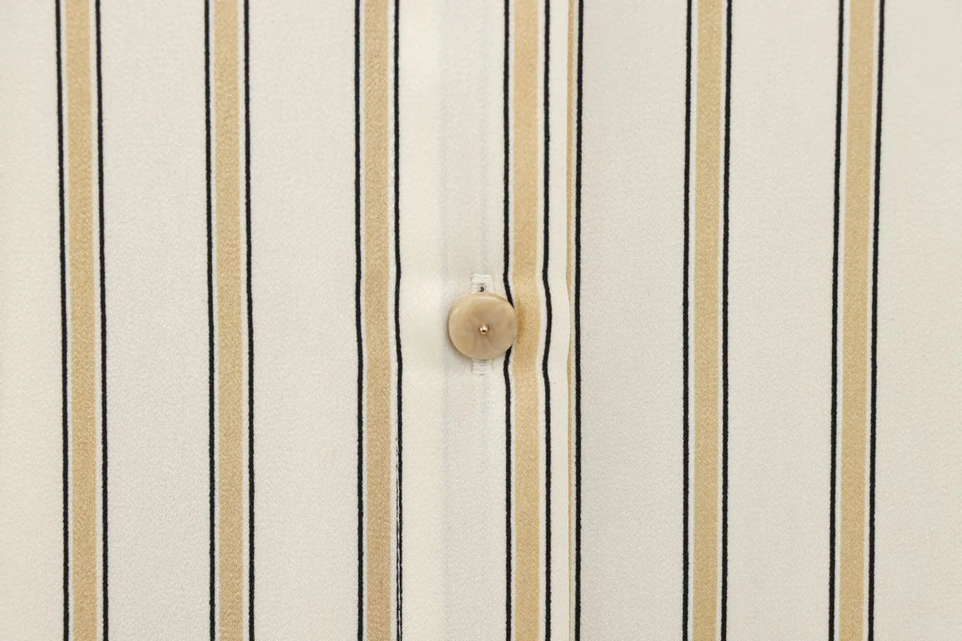 European Striped Button-Up Blouse