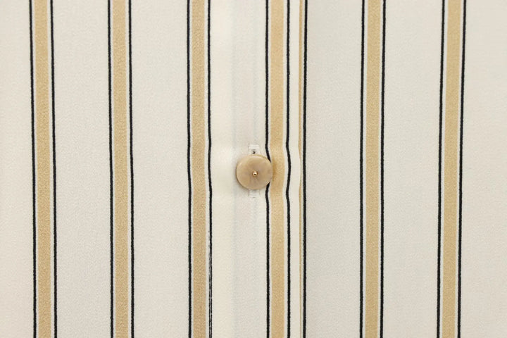 European Striped Button-Up Blouse
