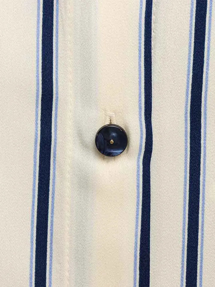 European Striped Button-Up Blouse