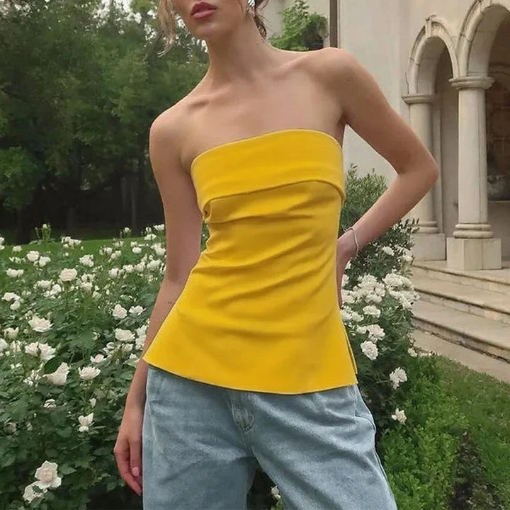 Women’s Linen Strapless Tube Crop Top