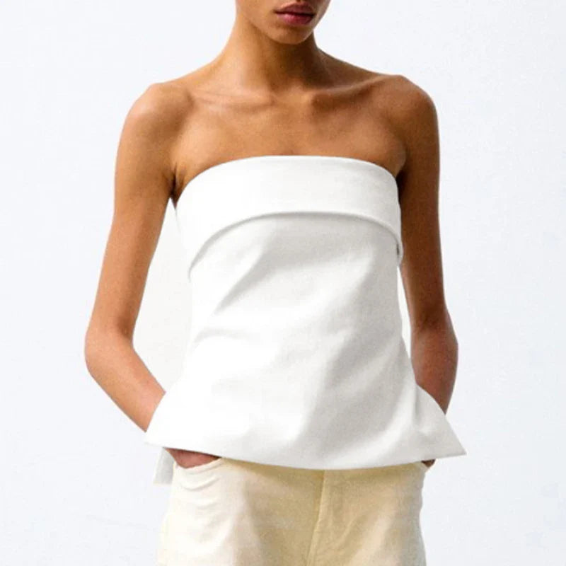Women’s Linen Strapless Tube Crop Top