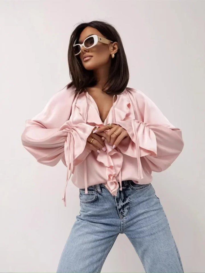 Liora Satin Ruffle Blouse