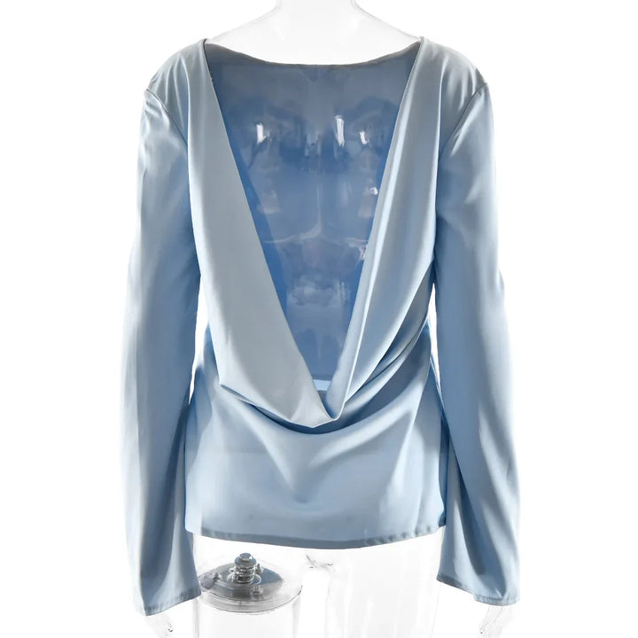 Elara Women’s Satin Long Sleeve Bell Cuff Top