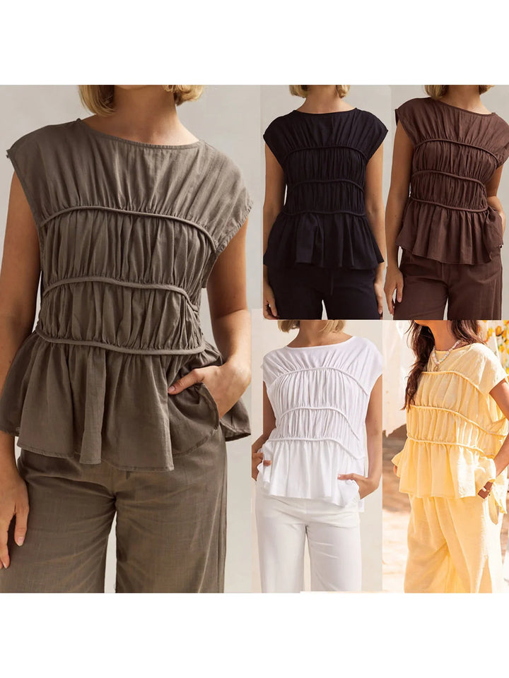 Women’s Ruched Cap Sleeve Peplum Top