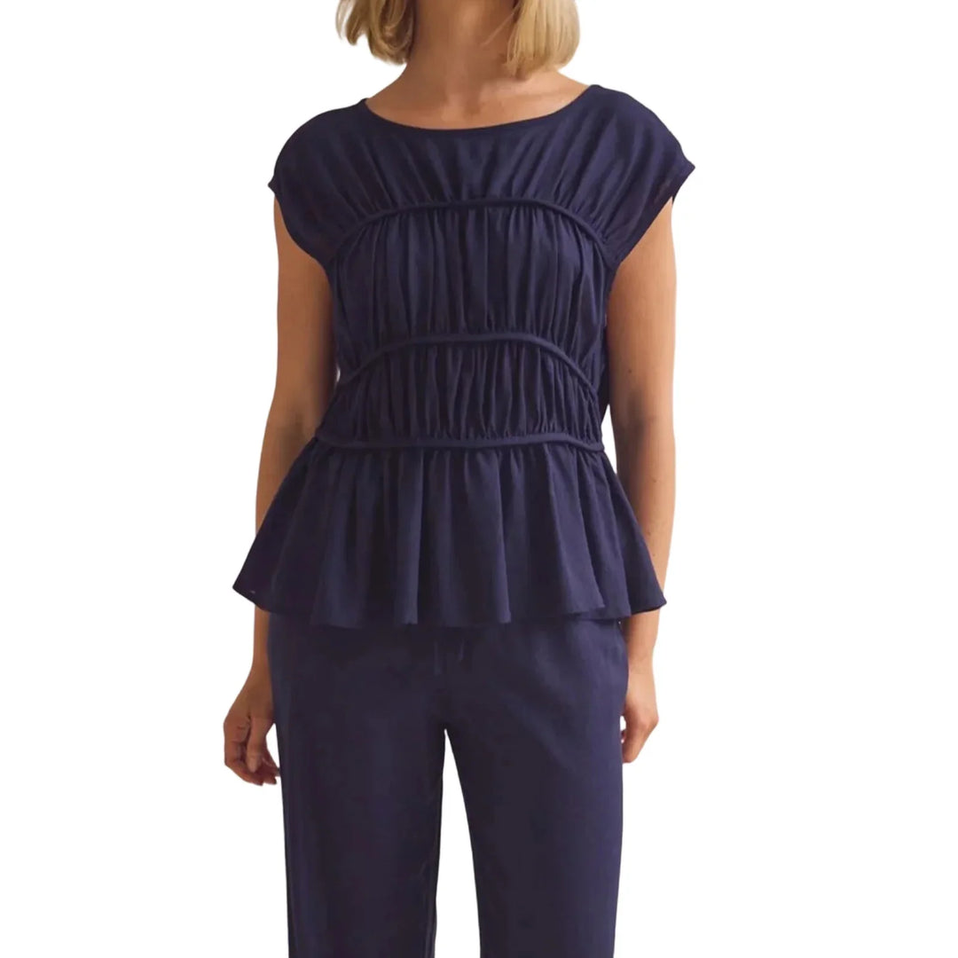 Women’s Ruched Cap Sleeve Peplum Top