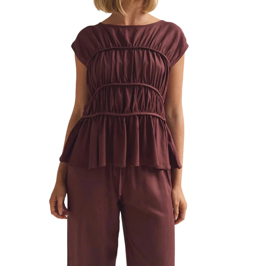 Women’s Ruched Cap Sleeve Peplum Top