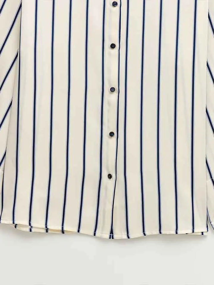 European Striped Button-Up Blouse