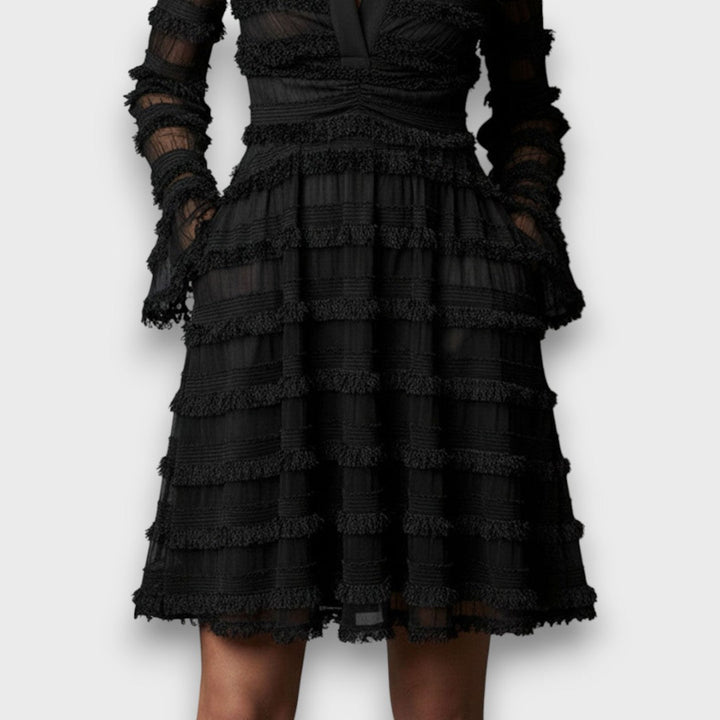 Noelle | Sheer Fringe Midi Dress