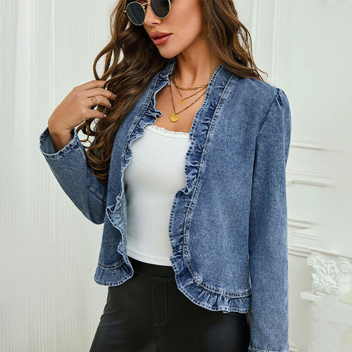 🧥 LIMITED-TIME 50% OFF! ✨ Women's Denim Jacket – Open-Front, Ruffle Trim, Lightweight, Classic Wash ✨