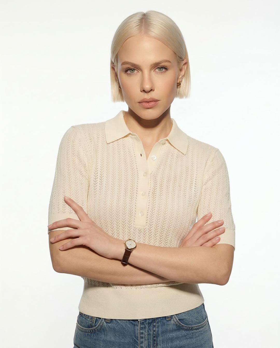 Amy Ribbed Knit Polo Blouse