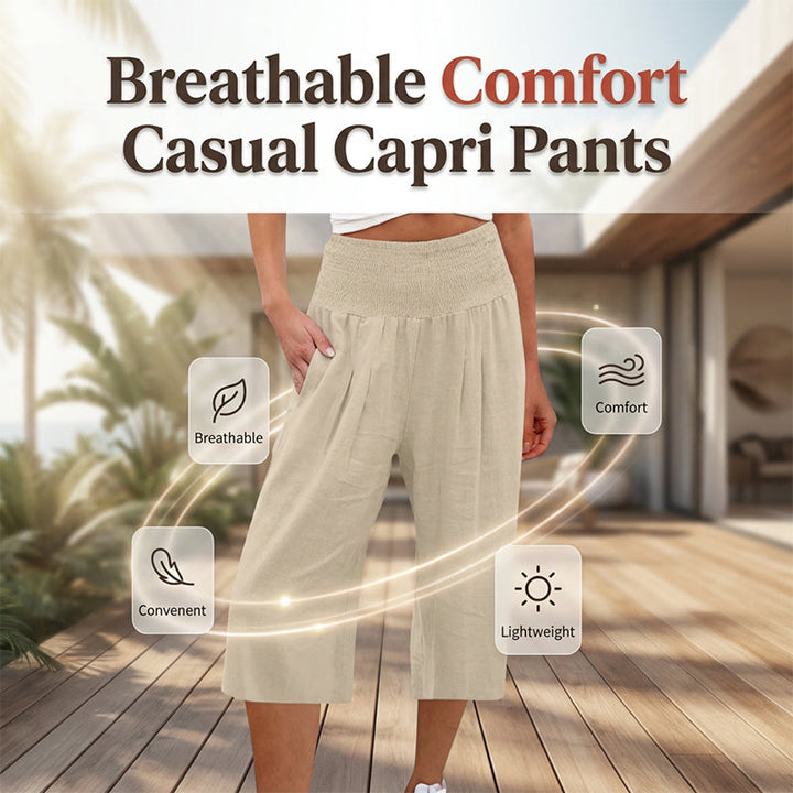 Women's Elastic Waist Cropped Wide-Leg Pants  Lightweight & Breathable