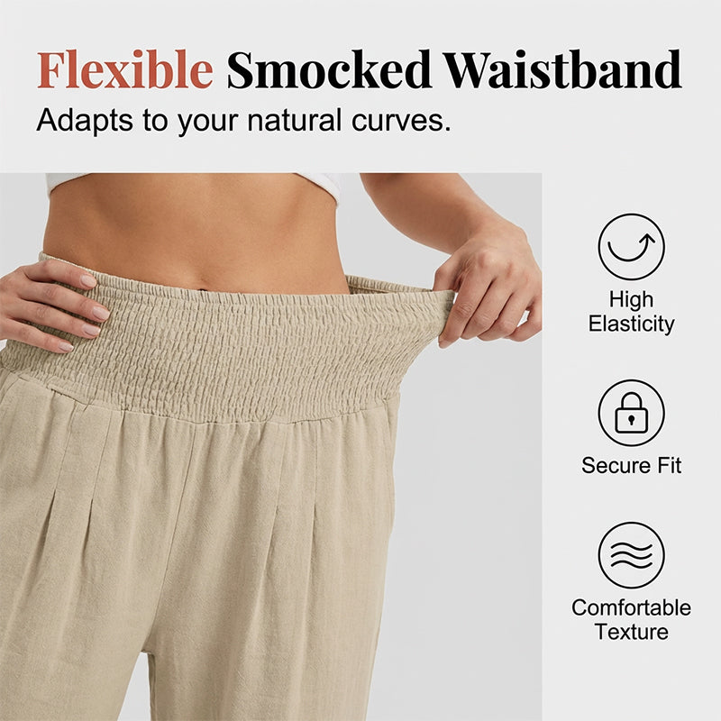 Women's Elastic Waist Cropped Wide-Leg Pants  Lightweight & Breathable