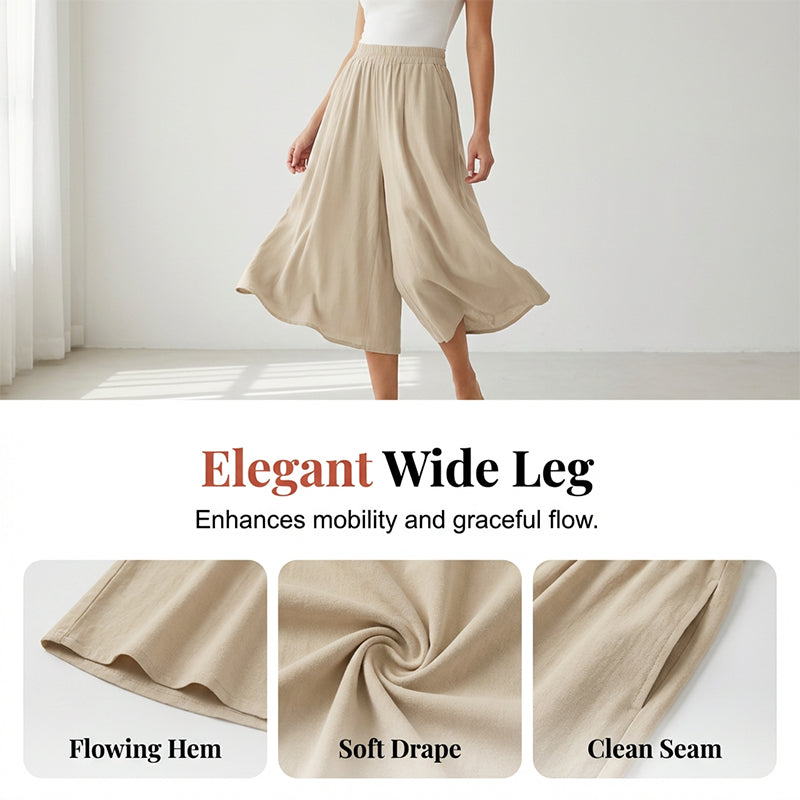 Women's Elastic Waist Cropped Wide-Leg Pants  Lightweight & Breathable
