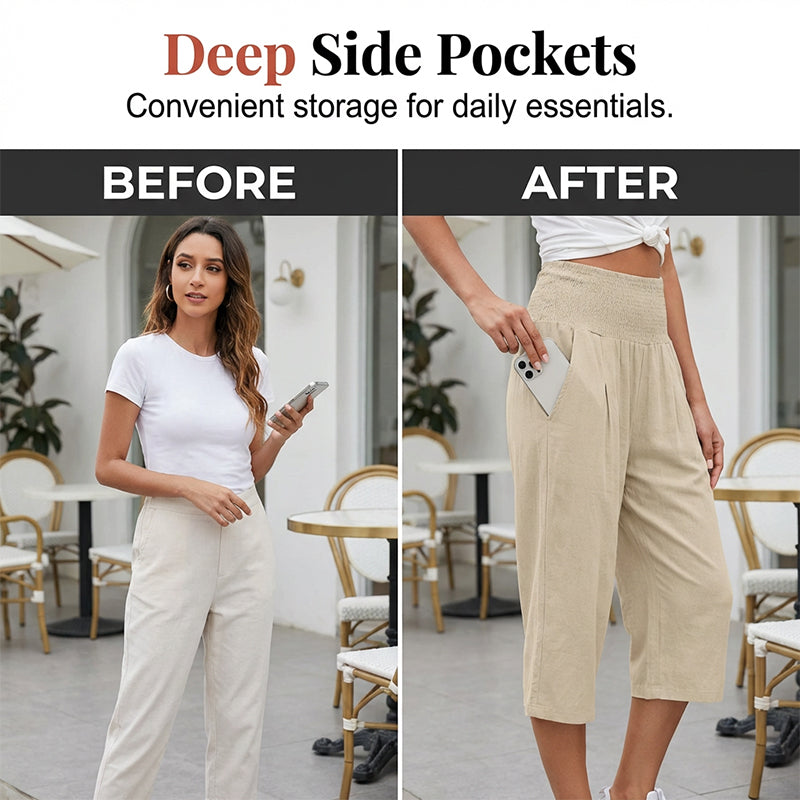 Women's Elastic Waist Cropped Wide-Leg Pants  Lightweight & Breathable