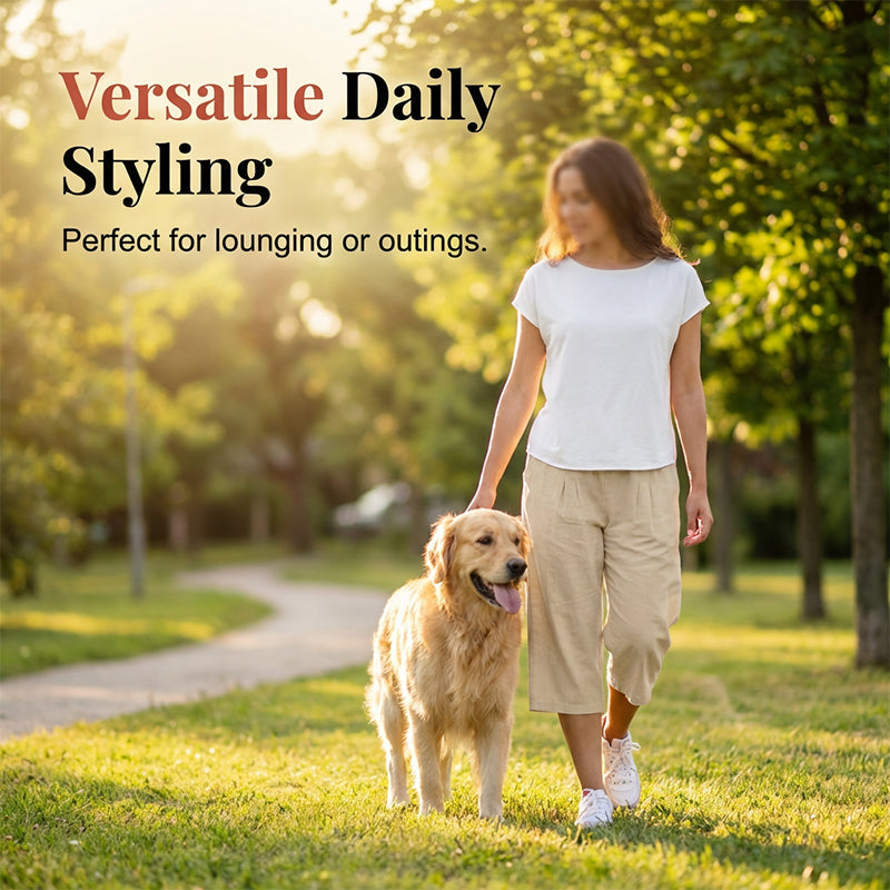 Women's Elastic Waist Cropped Wide-Leg Pants  Lightweight & Breathable
