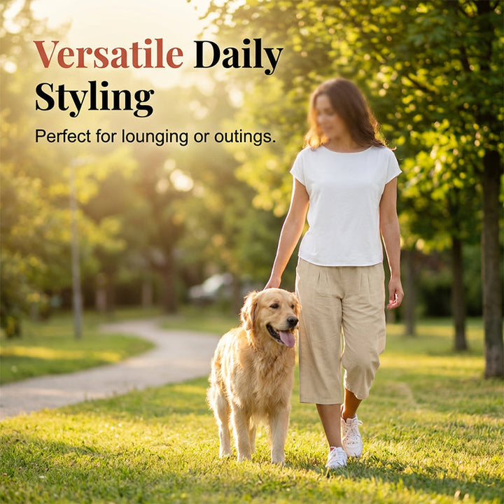 Women's Elastic Waist Cropped Wide-Leg Pants  Lightweight & Breathable