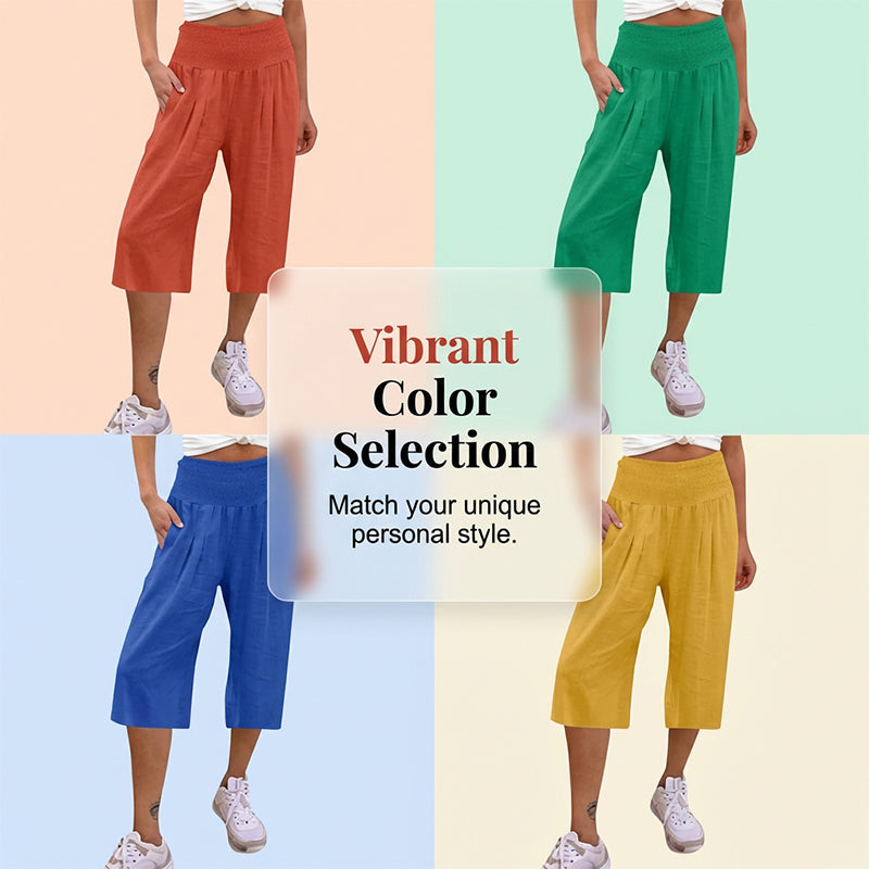 Women's Elastic Waist Cropped Wide-Leg Pants  Lightweight & Breathable