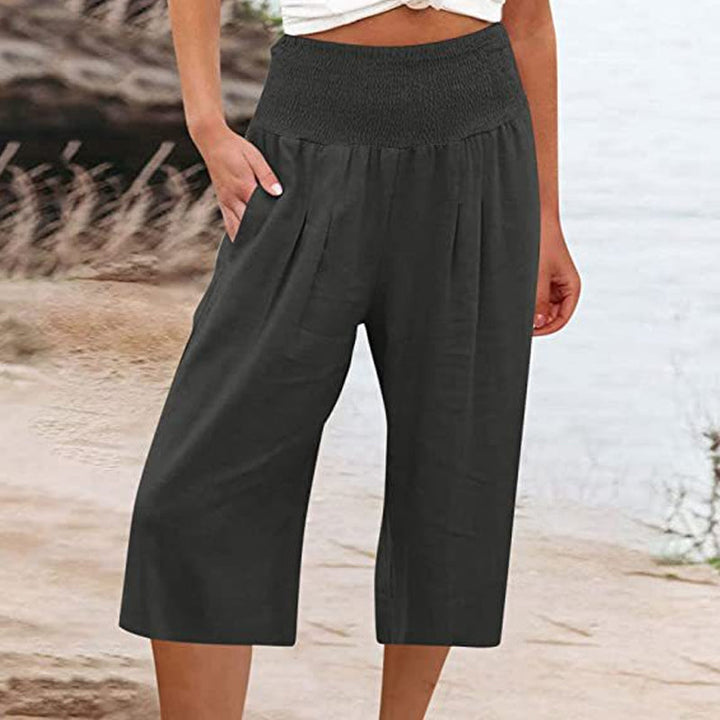 Women's Elastic Waist Cropped Wide-Leg Pants  Lightweight & Breathable
