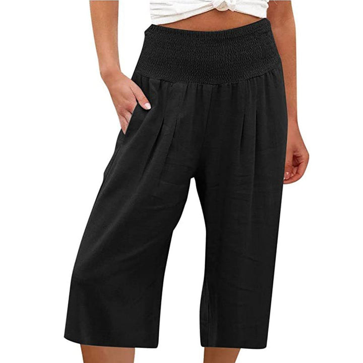 Women's Elastic Waist Cropped Wide-Leg Pants  Lightweight & Breathable