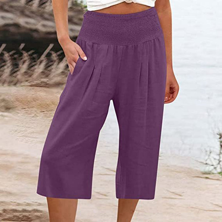 Women's Elastic Waist Cropped Wide-Leg Pants  Lightweight & Breathable