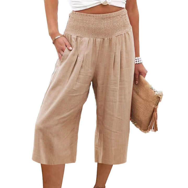 Women's Elastic Waist Cropped Wide-Leg Pants  Lightweight & Breathable