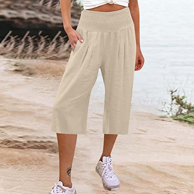 Women's Elastic Waist Cropped Wide-Leg Pants  Lightweight & Breathable