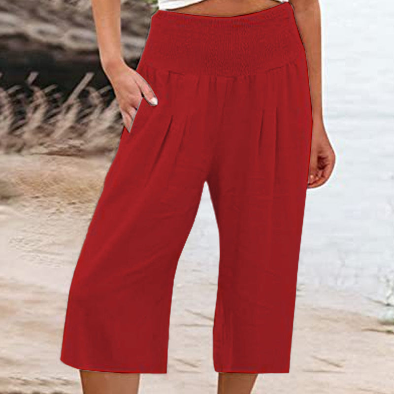 Women's Elastic Waist Cropped Wide-Leg Pants  Lightweight & Breathable